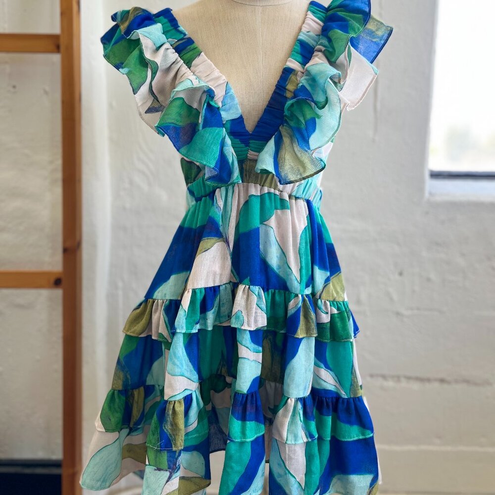 "Luxxel"blue & green backless dress - Size S